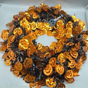Halloween Pumpkin Tinsel Wreath